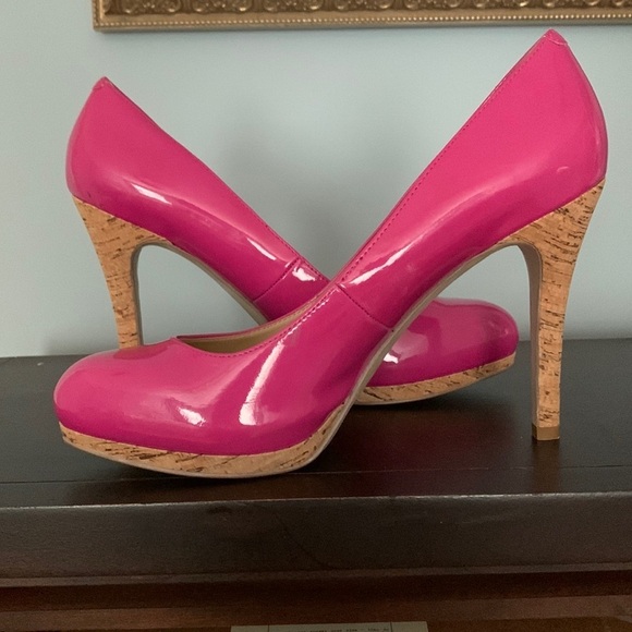 Barbie Pink Patent‎ Platform Cork Heels - Picture 1 of 5